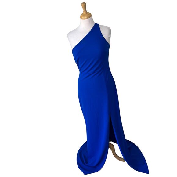 BHLDN Hallie One-Shoulder Stretch Crepe Maxi Gown Royal Blue Medium - Picture 1 of 11